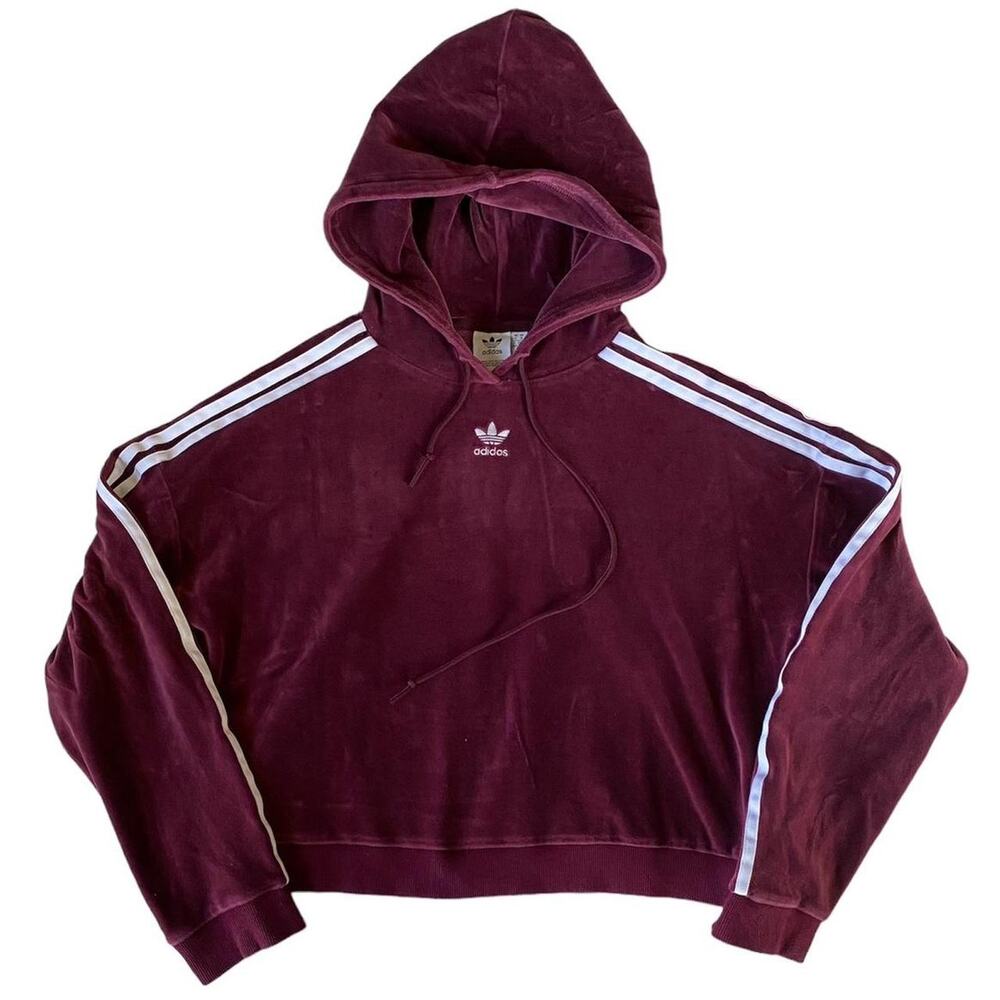 Adidas Originals Velour Hoodie Sweatshirt Trefoil Logo Women’s Size Medium